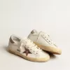 Super-Star für Damen aus weißem Nappaleder mit rosa Metallic-Lederstern Super-Star für Damen aus weißem Nappaleder mit rosa Metallic-Lederstern