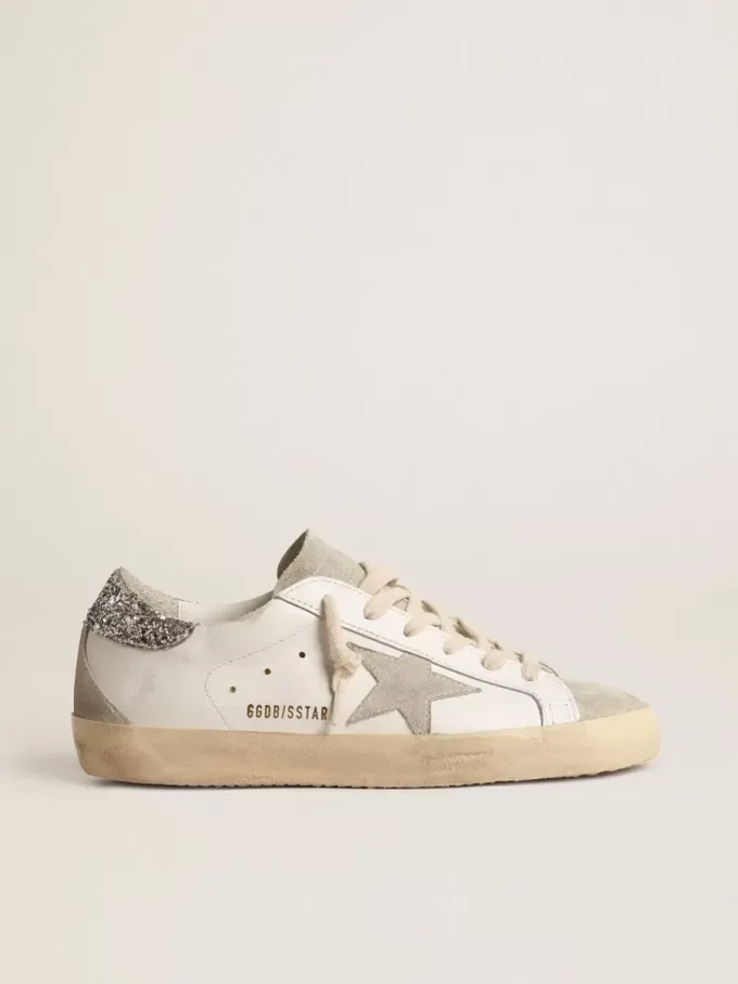 Super-Star für Damen mit grauem Stern und silbernem Glitzer-Fersenlasche Super-Star für Damen mit grauem Stern und silbernem Glitzer-Fersenlasche