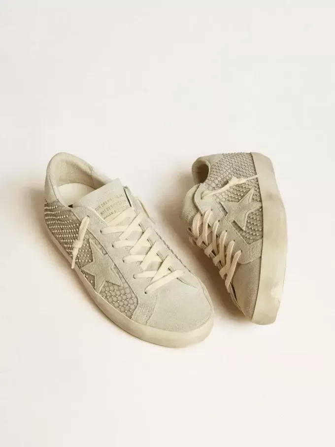 Super-Star für Damen mit grauem Wildlederstern und Swarovski-Kristall-Mesh Super-Star für Damen mit grauem Wildlederstern und Swarovski-Kristall-Mesh