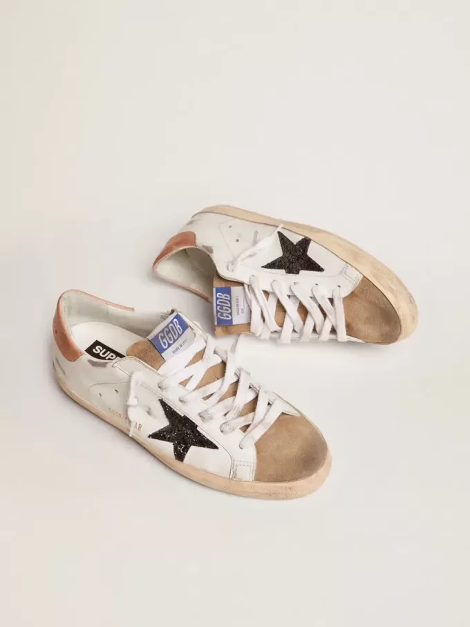 Super-Star für Damen mit schwarzem Glitzerstern und rosa Fersenlasche Super-Star für Damen mit schwarzem Glitzerstern und rosa Fersenlasche