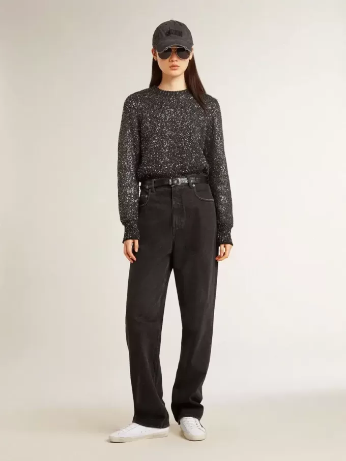Super-Star für Damen mit schwarzem Swarovski-Kristallstern und Fersenlasche
