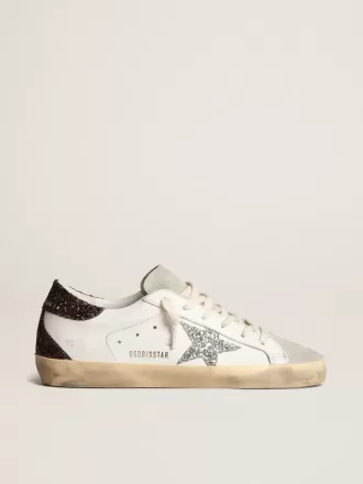 Super-Star für Damen mit silbernem Stern und braunem Glitzer-Fersenriemen Super-Star für Damen mit silbernem Stern und braunem Glitzer-Fersenriemen