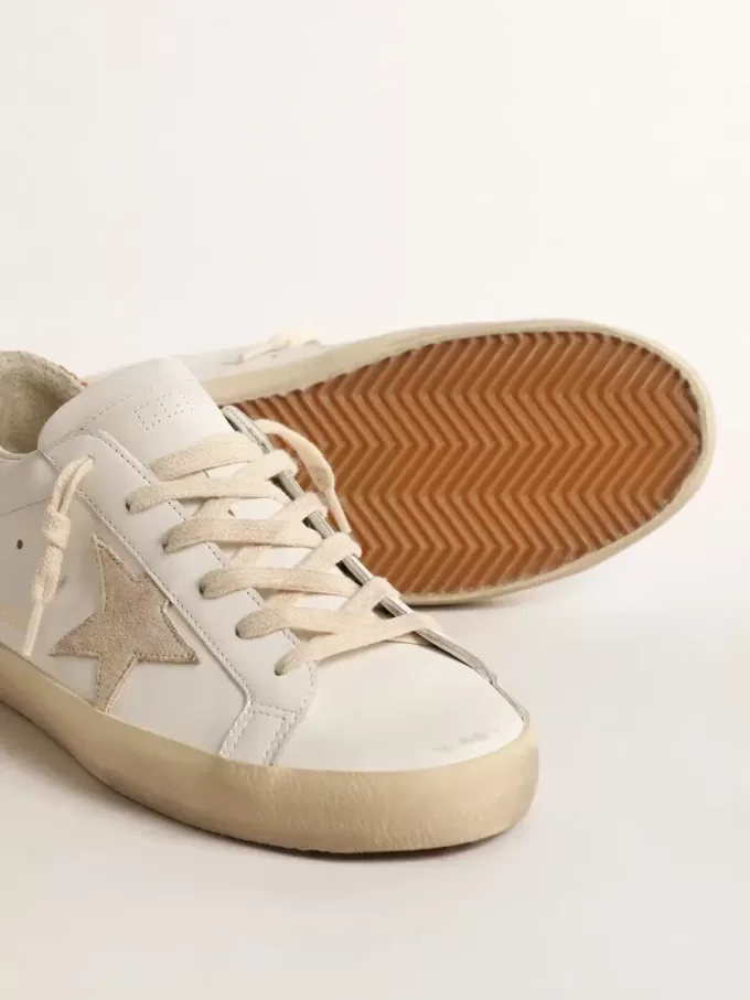 Super-Star für Damen mit Stern aus Wildleder und pfirsichfarbenem Glitzer-Fersenriemen Super-Star für Damen mit Stern aus Wildleder und pfirsichfarbenem Glitzer-Fersenriemen