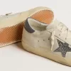 Super-Star LTD mit cremefarbenem Lederstern mit Swarovski-Kristallen und blauem Lederabsatz mit Eidechsenprint