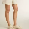 Super-Star Sabot für Damen aus beigem Canvas mit gestickten Perlen und beigem Wildlederstern