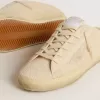 Super-Star Sabot für Damen aus beigem Canvas mit gestickten Perlen und beigem Wildlederstern