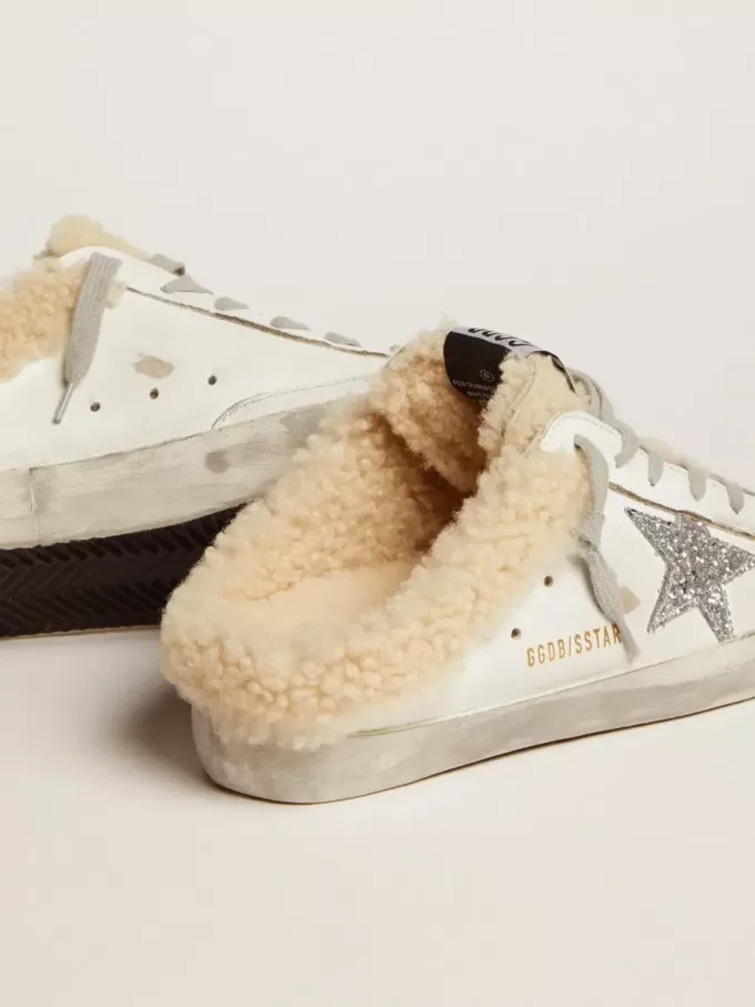 Super-Star Sabot für Damen aus weißem Leder mit Fleecefutter