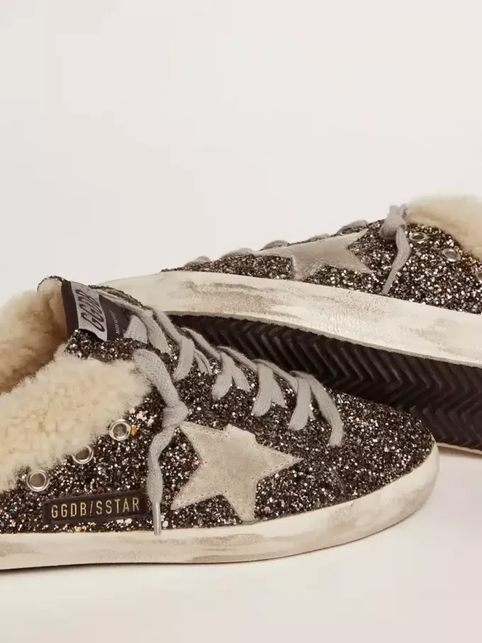 Super-Star Sabot für Damen mit Glitzer und Lammfellfutter