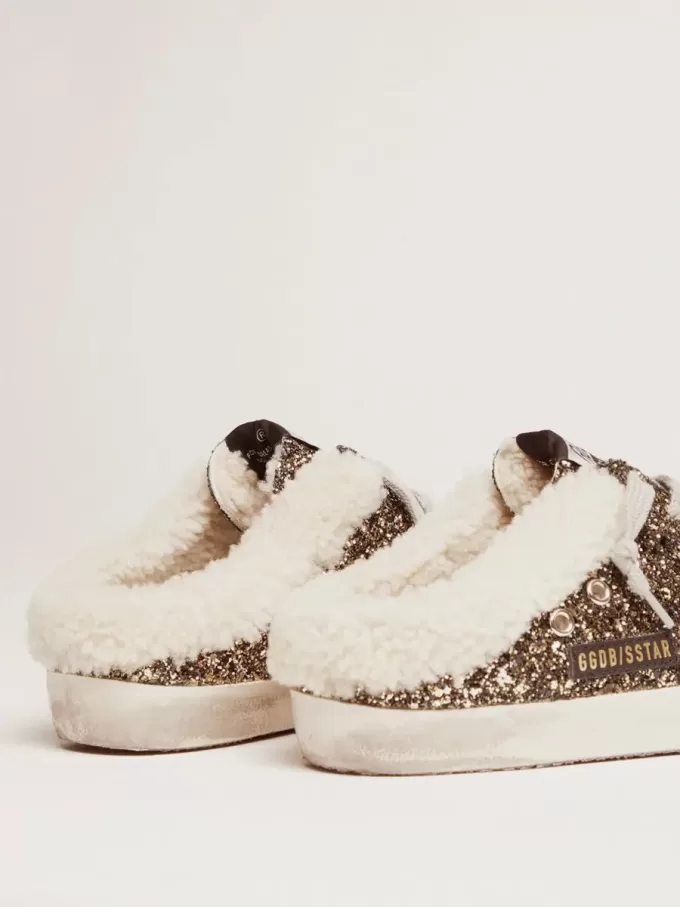 Super-Star Sabot für Damen mit Glitzer und Lammfellfutter