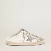 Super-Star Sabot mit platinfarbenem Glitzerstern und Zunge aus Wildleder