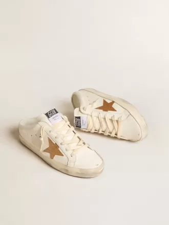 Super-Star Sabots aus Leder mit plastifiziertem goldenem Glitzerstern