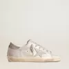 Super-Star-Sneaker aus grau-weißem Leder mit Glitzereffekt und Lederstern Super-Star-Sneaker aus grau-weißem Leder mit Glitzereffekt und Lederstern