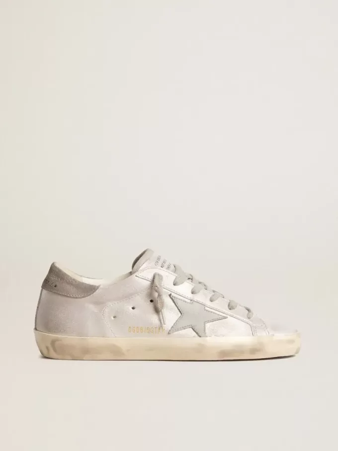 Super-Star-Sneaker aus grau-weißem Leder mit Glitzereffekt und Lederstern Super-Star-Sneaker aus grau-weißem Leder mit Glitzereffekt und Lederstern