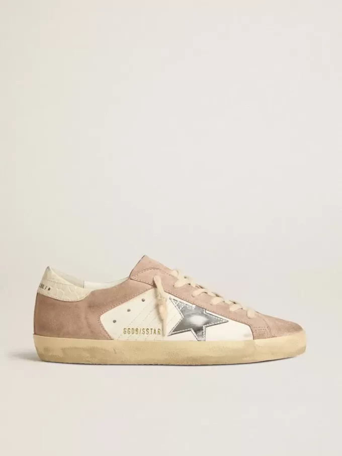 Super-Star-Sneaker für Damen aus rosa Wildleder mit silbermetallischem Lederstern Super-Star-Sneaker für Damen aus rosa Wildleder mit silbermetallischem Lederstern