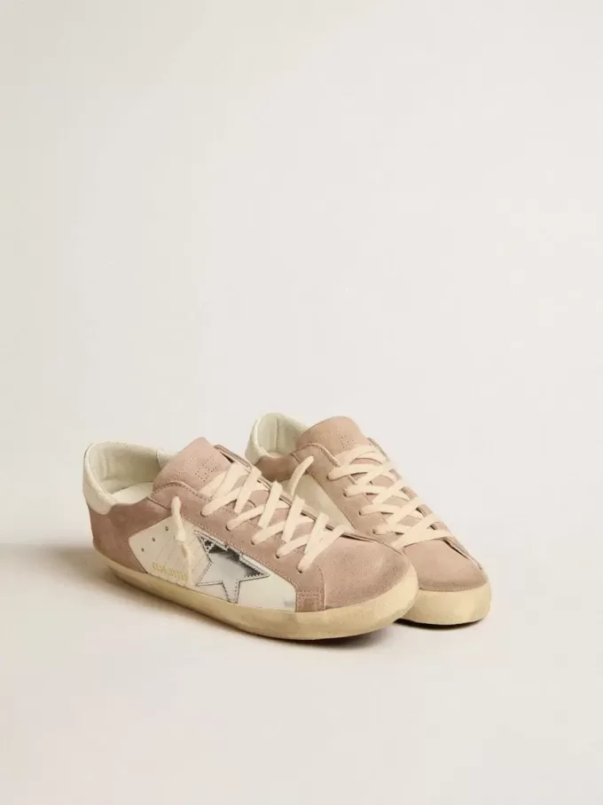 Super-Star-Sneaker für Damen aus rosa Wildleder mit silbermetallischem Lederstern Super-Star-Sneaker für Damen aus rosa Wildleder mit silbermetallischem Lederstern