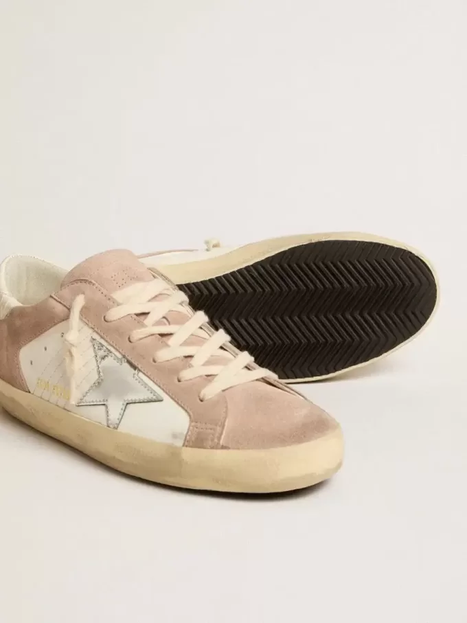Super-Star-Sneaker für Damen aus rosa Wildleder mit silbermetallischem Lederstern Super-Star-Sneaker für Damen aus rosa Wildleder mit silbermetallischem Lederstern