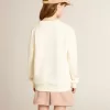 Sweatshirt in Altweiß mit mehrfarbigem Golden-Schriftzug auf der Vorderseite