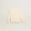 Sweatshirt in Altweiß mit mehrfarbigem Golden-Schriftzug auf der Vorderseite