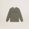 Sweatshirt in Distressed-Optik in Olivgrün mit goldenem Schriftzug auf der Vorderseite
