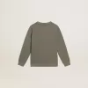 Sweatshirt in Distressed-Optik in Olivgrün mit goldenem Schriftzug auf der Vorderseite