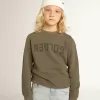Sweatshirt in Distressed-Optik in Olivgrün mit goldenem Schriftzug auf der Vorderseite