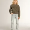 Sweatshirt in Distressed-Optik in Olivgrün mit goldenem Schriftzug auf der Vorderseite