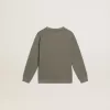 Sweatshirt in Distressed-Optik in Olivgrün mit goldenem Schriftzug auf der Vorderseite