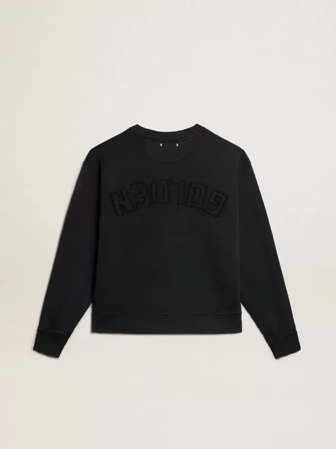 Sweatshirt in gewaschenem Schwarz mit umgekehrtem Logo auf der Rückseite – Jersey Capsule