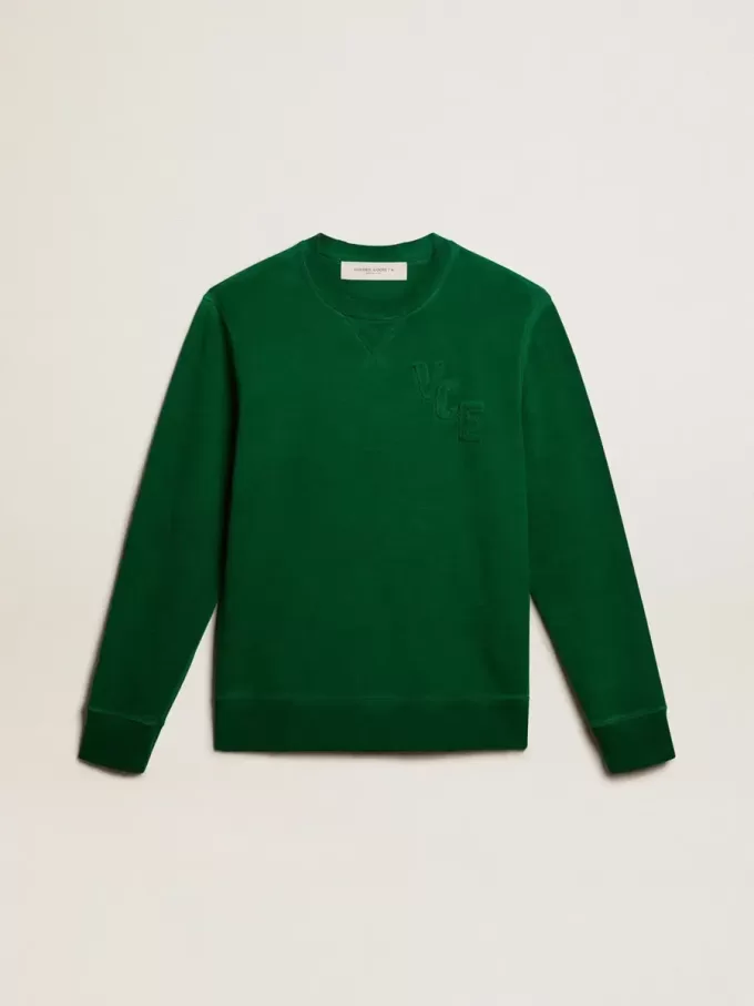 Sweatshirt mit Rundhalsausschnitt aus grünem Baumwollfleece
