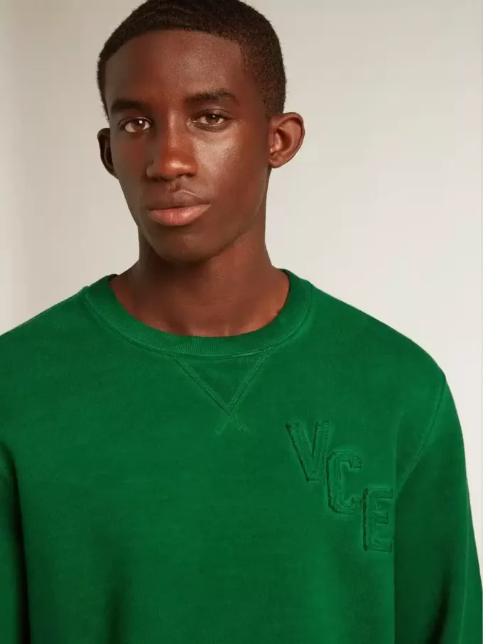 Sweatshirt mit Rundhalsausschnitt aus grünem Baumwollfleece