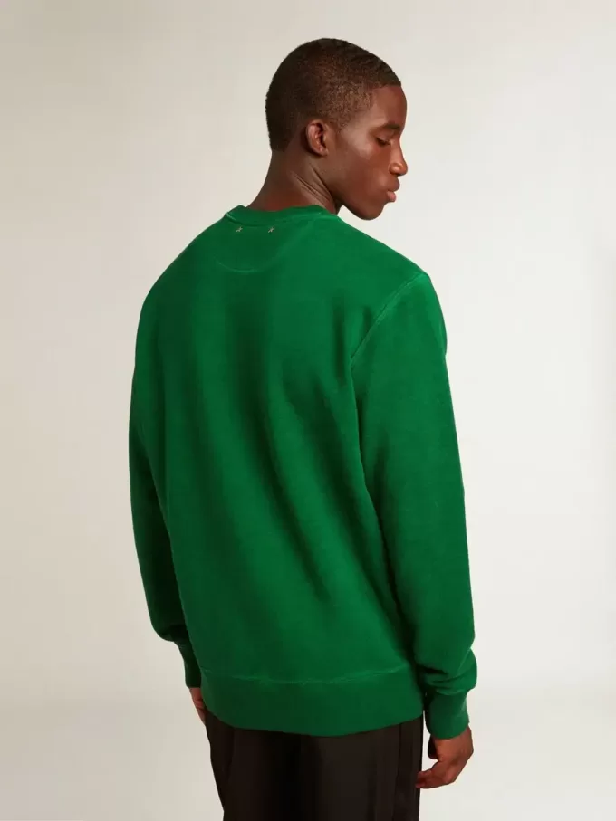 Sweatshirt mit Rundhalsausschnitt aus grünem Baumwollfleece