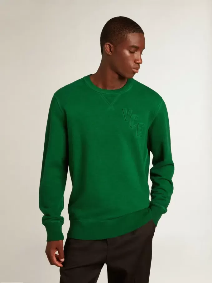 Sweatshirt mit Rundhalsausschnitt aus grünem Baumwollfleece