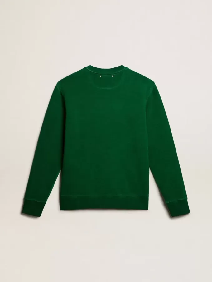 Sweatshirt mit Rundhalsausschnitt aus grünem Baumwollfleece