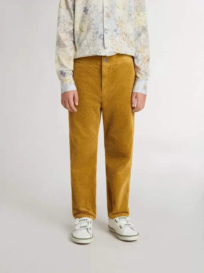 Tabakfarbene Chino-Hose für Jungen mit Stickerei