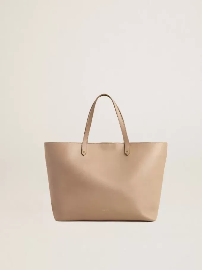 Taubengraue Pasadena-Tasche aus glattem Leder mit goldenem Logo