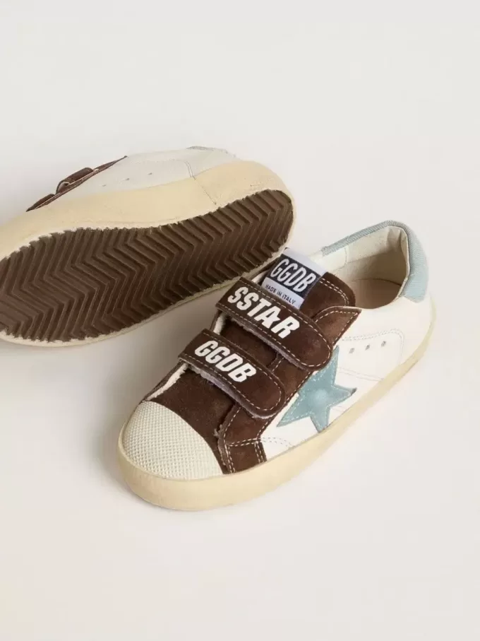 Teen Old School aus Nappaleder mit hellblauem Wildlederstern und braunen Wildledereinsätzen