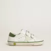 Teen Old School aus weißem Leder mit grüner Nappa-Fersenlasche und grünem Einsatz Teen Old School aus weißem Leder mit grüner Nappa-Fersenlasche und grünem Einsatz