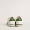 Teen Old School aus weißem Leder mit grüner Nappa-Fersenlasche und grünem Einsatz Teen Old School aus weißem Leder mit grüner Nappa-Fersenlasche und grünem Einsatz