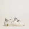 Teen Old School aus weißem Leder mit silberner Swarovski-Kristall-Fersenkappe und Riemen
