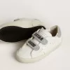 Teen Old School aus weißem Leder mit silberner Swarovski-Kristall-Fersenkappe und Riemen