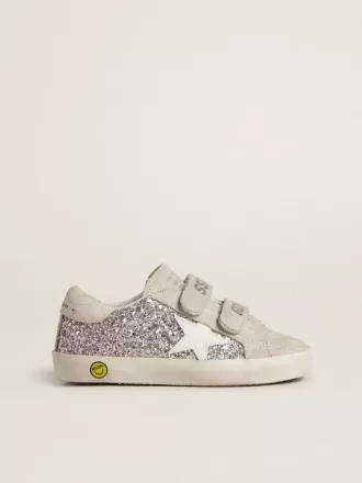 Teen Old School in Silber und Pink Glitzer mit weißem Lederstern