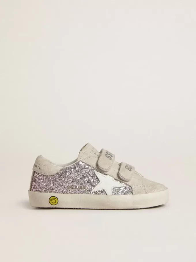 Teen Old School in Silber und Pink Glitzer mit weißem Lederstern