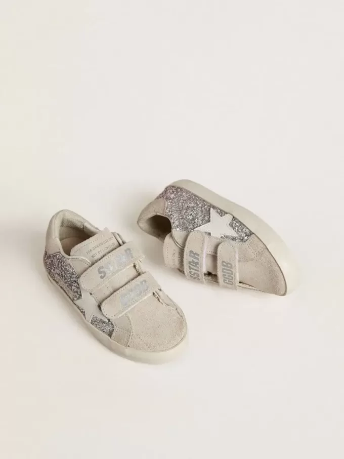 Teen Old School in Silber und Pink Glitzer mit weißem Lederstern