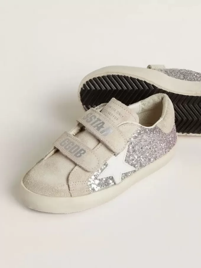 Teen Old School in Silber und Pink Glitzer mit weißem Lederstern