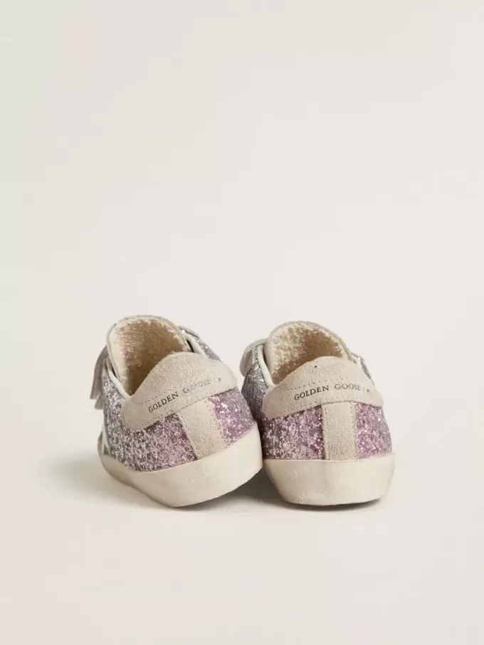 Teen Old School in Silber und Pink Glitzer mit weißem Lederstern