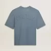 Unisex-Baumwoll-T-Shirt in Babyblau mit Reverse-Print auf der Rückseite