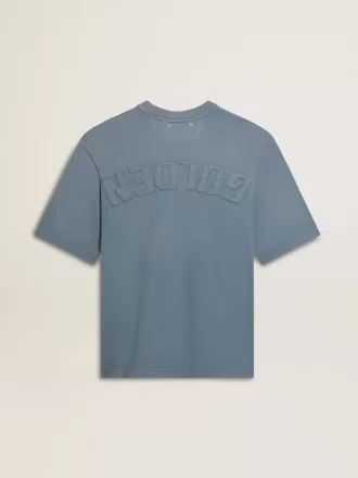 Unisex-Baumwoll-T-Shirt in Babyblau mit Reverse-Print auf der Rückseite