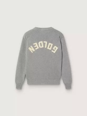 Unisex-Pullover für Kinder in grau meliertem Rippstrick mit Logo auf der Rückseite