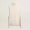 Unisex-Pullover mit hohem Kragen und ohne Ärmel aus gerippter Wolle in Weiß Unisex-Pullover mit hohem Kragen und ohne Ärmel aus gerippter Wolle in Weiß