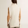 Unisex-Pullover mit hohem Kragen und ohne Ärmel aus gerippter Wolle in Weiß Unisex-Pullover mit hohem Kragen und ohne Ärmel aus gerippter Wolle in Weiß